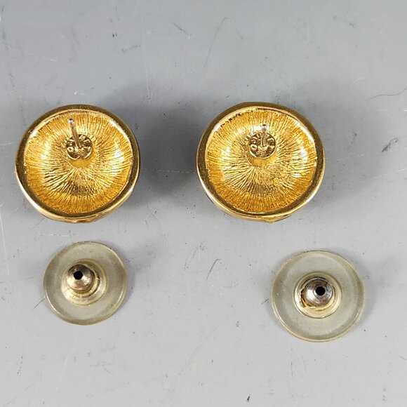 Monet Gold Black Stripe Earrings Enamel Post Pierced Ears VTG Costume Jewelry - Picture 6 of 8